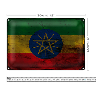 Blechschild Flagge Äthiopien 30x20cm Flag Ethiopia Rost