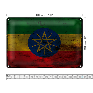 Blechschild Flagge Äthiopien 30x20cm Flag Ethiopia Rost