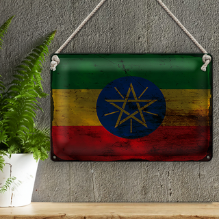 Blechschild Flagge Äthiopien 30x20cm Flag Ethiopia Rost