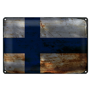 Blechschild Flagge Finnland 30x20cm Flag of Finland Rost