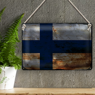 Blechschild Flagge Finnland 30x20cm Flag of Finland Rost