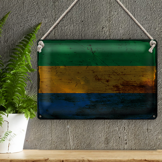 Blechschild Flagge Gabun 30x20cm Flag of Gabon Rost