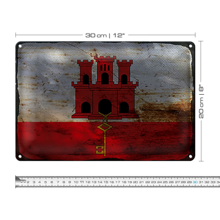 Blechschild Flagge Gibraltar 30x20cm Flag Gibraltar Rost