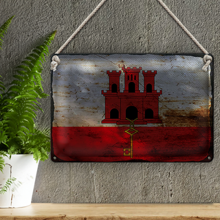 Blechschild Flagge Gibraltar 30x20cm Flag Gibraltar Rost