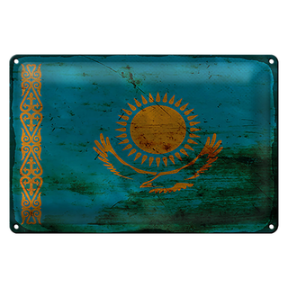 Blechschild Flagge Kasachstan 30x20cm Kazakhstan Rost