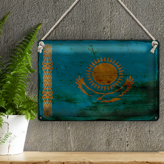 Blechschild Flagge Kasachstan 30x20cm Kazakhstan Rost