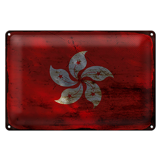 Blechschild Flagge Hongkong 30x20cm Flag Hong Kong Rost