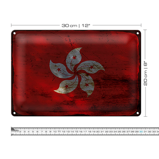 Blechschild Flagge Hongkong 30x20cm Flag Hong Kong Rost