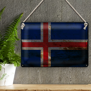Blechschild Flagge Island 30x20cm Flag of Iceland Rost