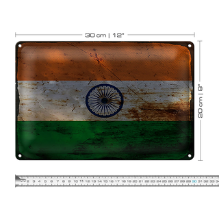 Blechschild Flagge Indien 30x20cm Flag of India Rost