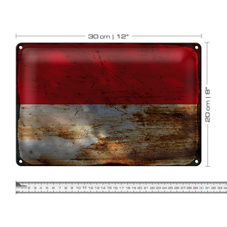 Blechschild Flagge Indonesien 30x20cm Flag Indonesia Rost
