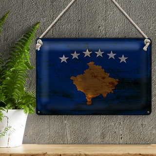 Blechschild Flagge Kosovo 30x20cm Flag of Kosovo Rost