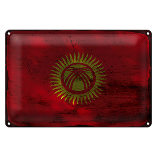 Blechschild Flagge Kirgisistan 30x20cm Kyrgyzstan Rost