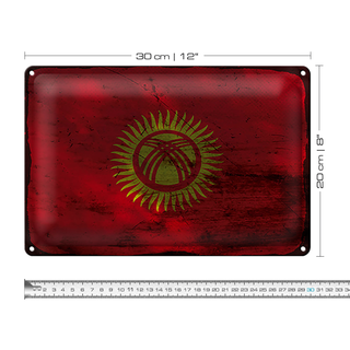 Blechschild Flagge Kirgisistan 30x20cm Kyrgyzstan Rost