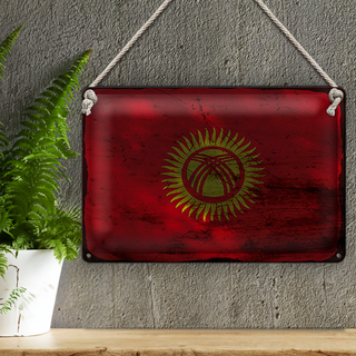 Blechschild Flagge Kirgisistan 30x20cm Kyrgyzstan Rost