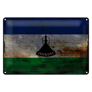 Blechschild Flagge Lesotho 30x20cm Flag of Lesotho Rost