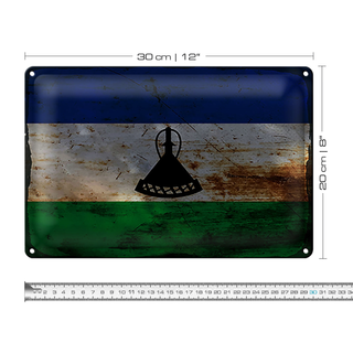 Blechschild Flagge Lesotho 30x20cm Flag of Lesotho Rost