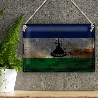 Blechschild Flagge Lesotho 30x20cm Flag of Lesotho Rost