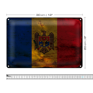 Blechschild Flagge Moldau 30x20cm Flag of Moldova Rost