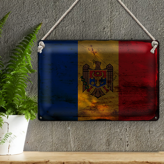 Blechschild Flagge Moldau 30x20cm Flag of Moldova Rost