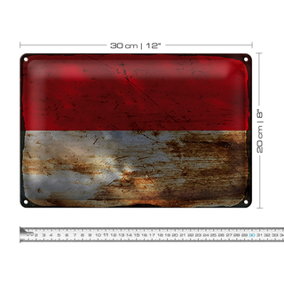 Blechschild Flagge Monaco 30x20cm Flag of Monaco Rost