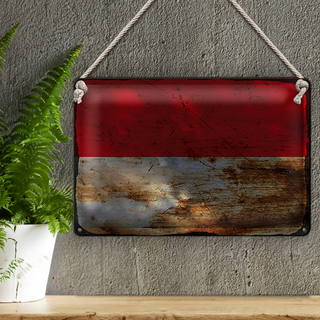 Blechschild Flagge Monaco 30x20cm Flag of Monaco Rost