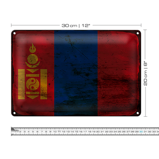 Blechschild Flagge Mongolei 30x20cm Flag of Mongolia Rost