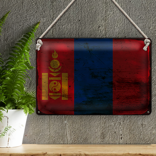 Blechschild Flagge Mongolei 30x20cm Flag of Mongolia Rost