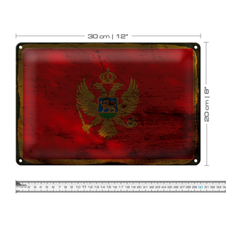 Blechschild Flagge Montenegro 30x20cm Flag Montenegro Rost