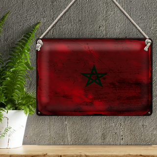 Blechschild Flagge Marokko 30x20cm Flag of Morocco Rost
