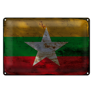 Blechschild Flagge Myanmar 30x20cm Flag of Myanmar Rost