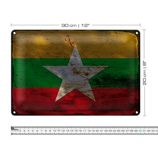 Blechschild Flagge Myanmar 30x20cm Flag of Myanmar Rost