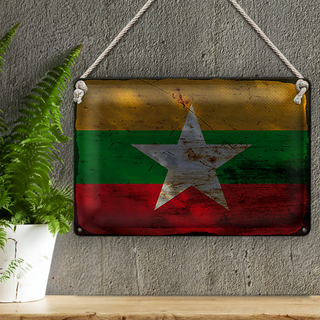 Blechschild Flagge Myanmar 30x20cm Flag of Myanmar Rost