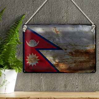Blechschild Flagge Nepal 30x20cm Flag of Nepal Rost
