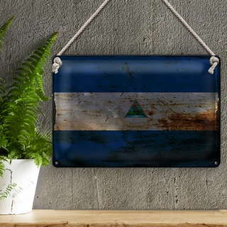 Blechschild Flagge Nicaragua 30x20cm Flag Nicaragua Rost