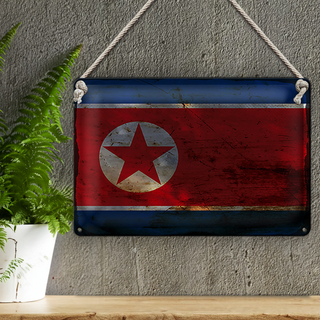 Blechschild Flagge Nordkorea 30x20cm North Korea Rost