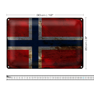 Blechschild Flagge Norwegen 30x20cm Flag Norway Rost