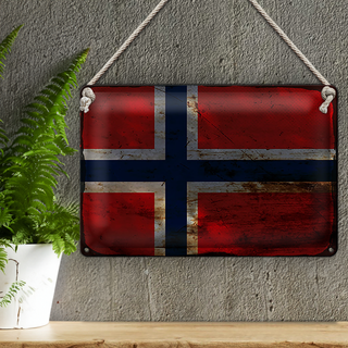 Blechschild Flagge Norwegen 30x20cm Flag Norway Rost