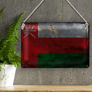 Blechschild Flagge Oman 30x20cm Flag of Oman Rost