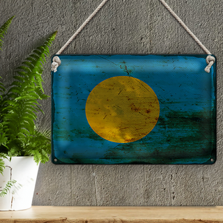 Blechschild Flagge Palau 30x20cm Flag of Palau Rost