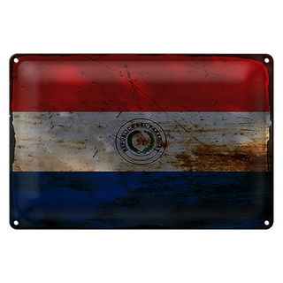Blechschild Flagge Paraguay 30x20cm Flag of Paraguay Rost