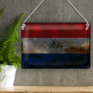 Blechschild Flagge Paraguay 30x20cm Flag of Paraguay Rost