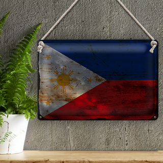Blechschild Flagge Philippinen 30x20cm Philippines Rost