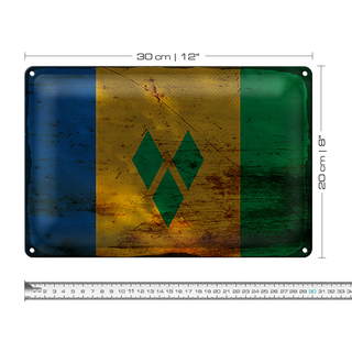 Blechschild Flagge Saint Vincent Grenadinen 30x20cm Rost