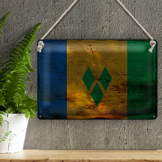 Blechschild Flagge Saint Vincent Grenadinen 30x20cm Rost