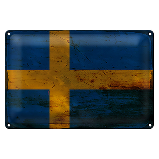 Blechschild Flagge Schweden 30x20cm Flag of Sweden Rost
