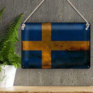 Blechschild Flagge Schweden 30x20cm Flag of Sweden Rost