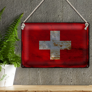 Blechschild Flagge Schweiz 30x20cm Flag Switzerland Rost