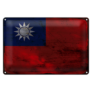 Blechschild Flagge China 30x20cm Flag of Taiwan Rost