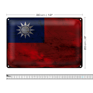 Blechschild Flagge China 30x20cm Flag of Taiwan Rost